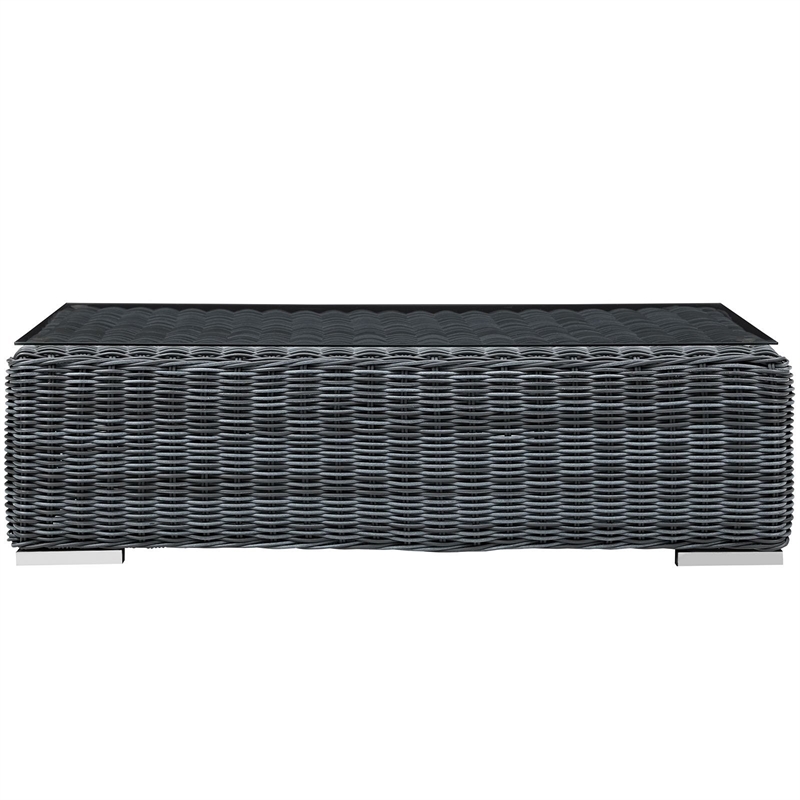 Modway Summon Aluminum and Rattan Glass Top Patio Coffee Table in Gray