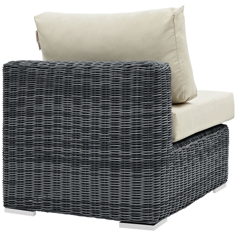 Modway Summon Aluminum and Rattan Patio Armless Sofa Chair in Canvas/Beige