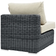 Modway Summon Aluminum and Rattan Patio Armless Sofa Chair in Canvas/Beige