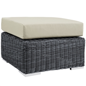 Modway Summon Aluminum and Rattan Patio Ottoman in Canvas/Beige