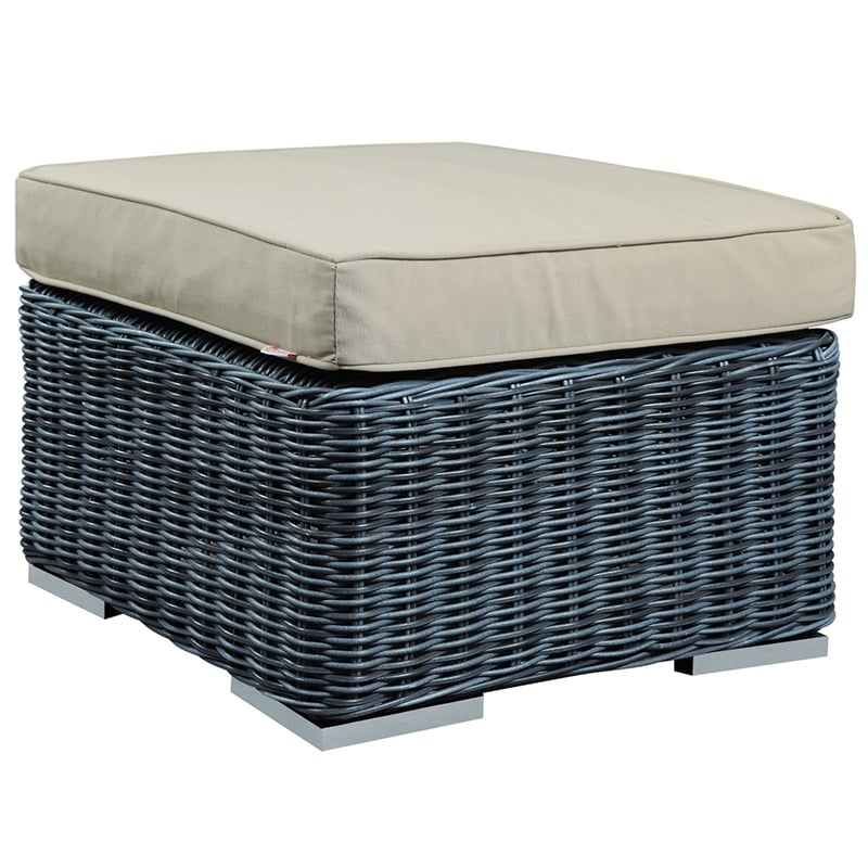 Modway Summon Aluminum and Rattan Patio Ottoman in Canvas/Beige
