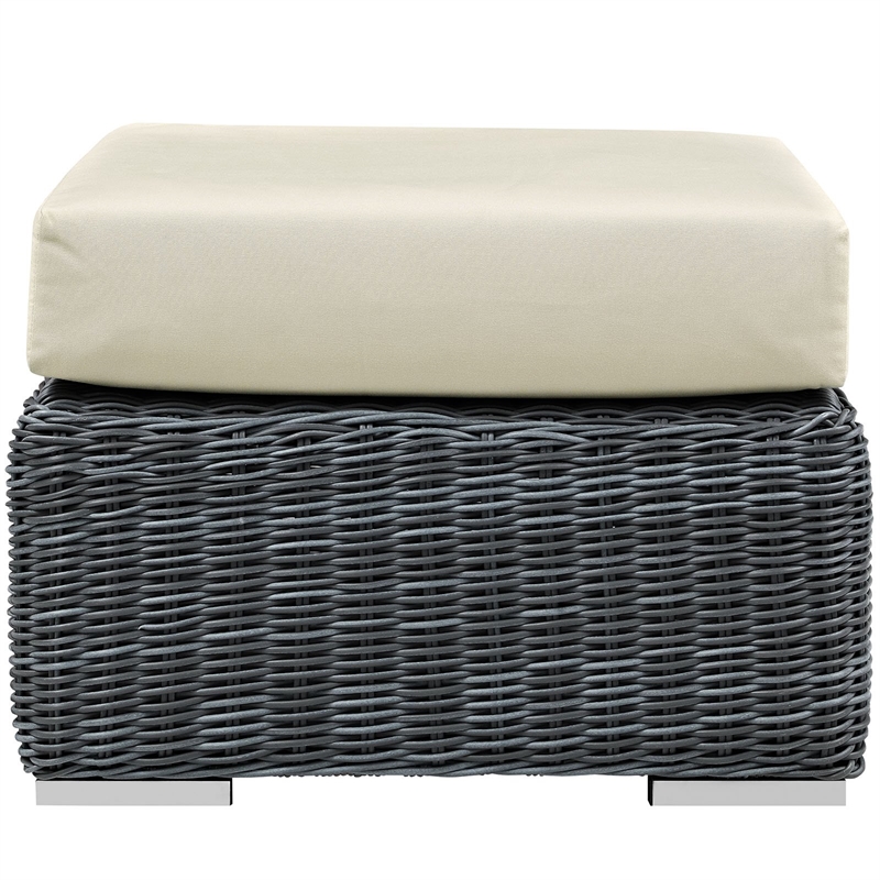 Modway Summon Aluminum and Rattan Patio Ottoman in Canvas/Beige