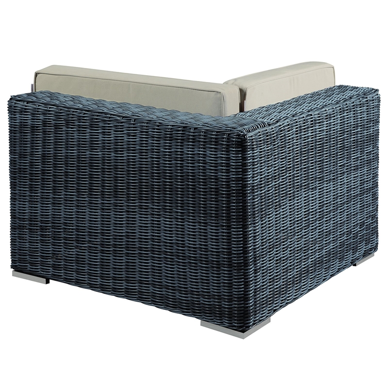 Modway Summon Aluminum and Rattan Patio Corner Chair in Canvas/Beige