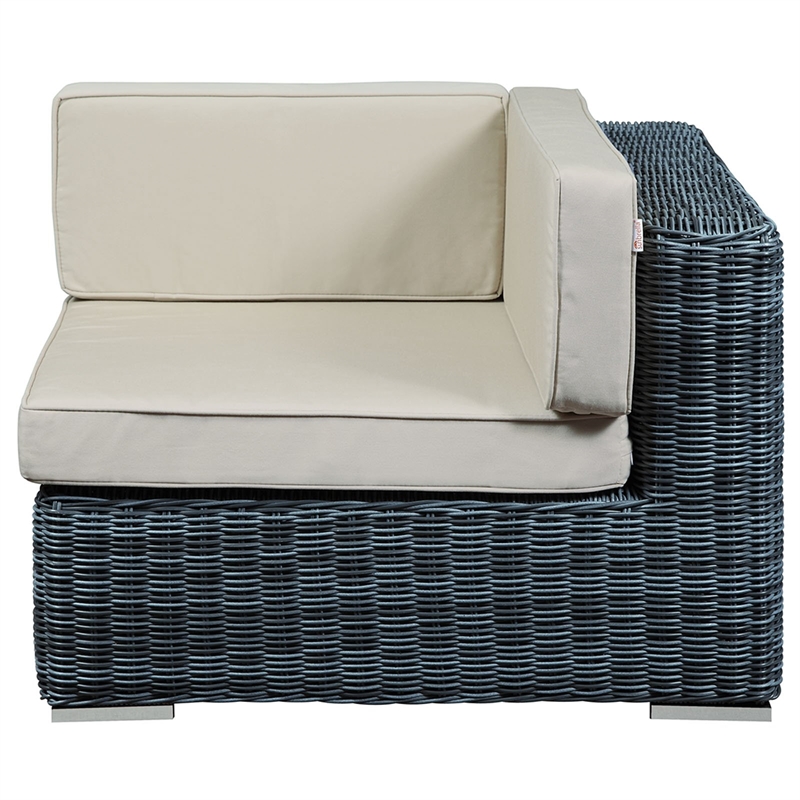 Modway Summon Aluminum and Rattan Patio Corner Chair in Canvas/Beige