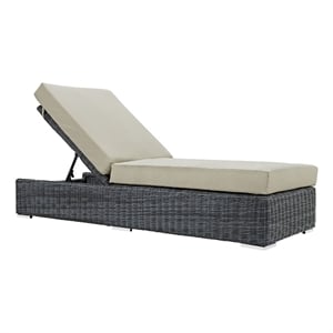 modway summon aluminum and rattan patio chaise lounge in canvas/beige