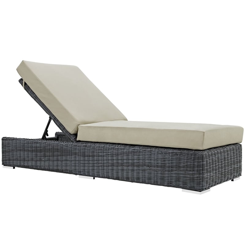 Modway Summon Aluminum and Rattan Patio Chaise Lounge in Canvas/Beige