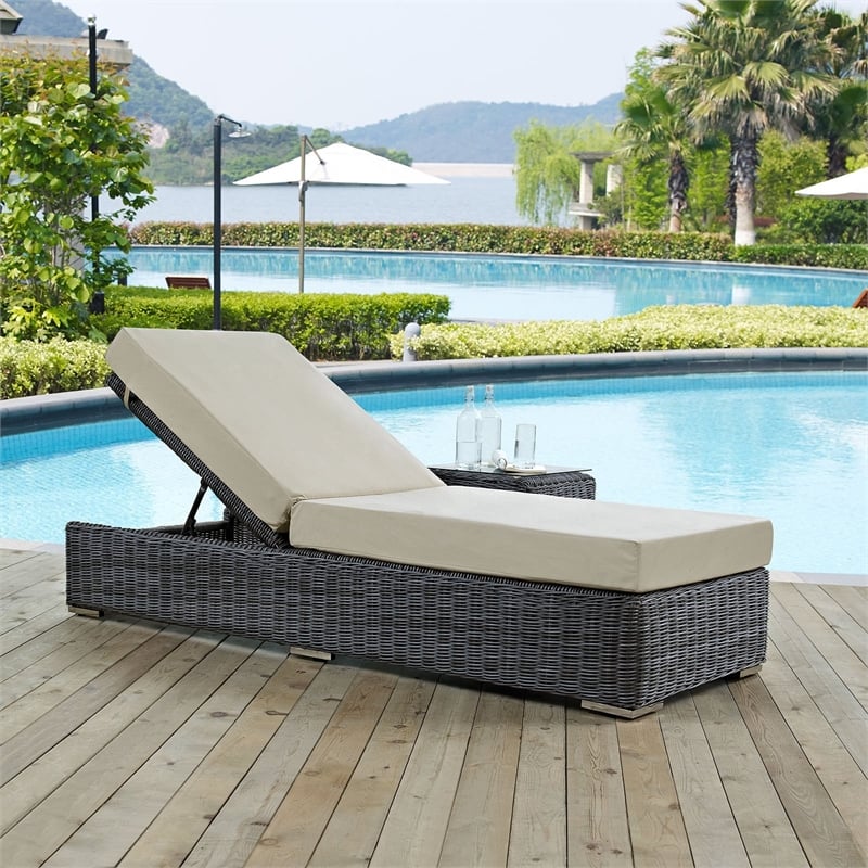 Modway Summon Aluminum and Rattan Patio Chaise Lounge in Canvas/Beige