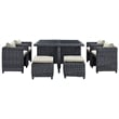 Modway Summon 9-Piece Aluminum and Rattan Patio Dining Set in Canvas/Beige