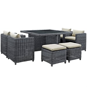 Modway Summon 9-Piece Aluminum and Rattan Patio Dining Set in Canvas/Beige