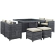 Modway Summon 9-Piece Aluminum and Rattan Patio Dining Set in Canvas/Beige