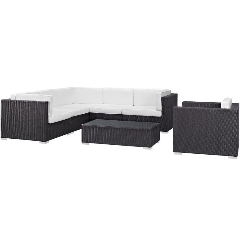 Modway Corona 7 Piece Outdoor Sofa Set in Espresso and White