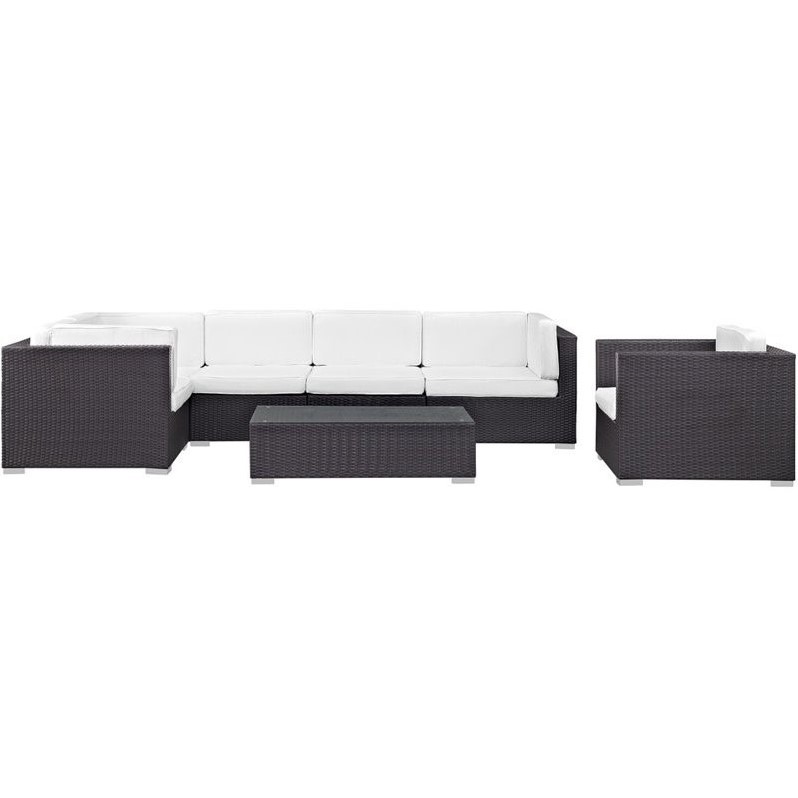 Modway Corona 7 Piece Outdoor Sofa Set in Espresso and White