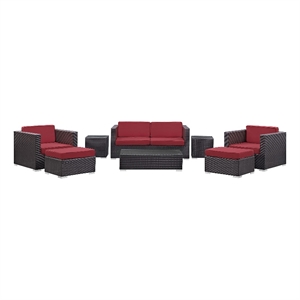 Modway Venice 8-Piece Aluminum Rattan Outdoor Patio Sofa Set in Espresso/Red