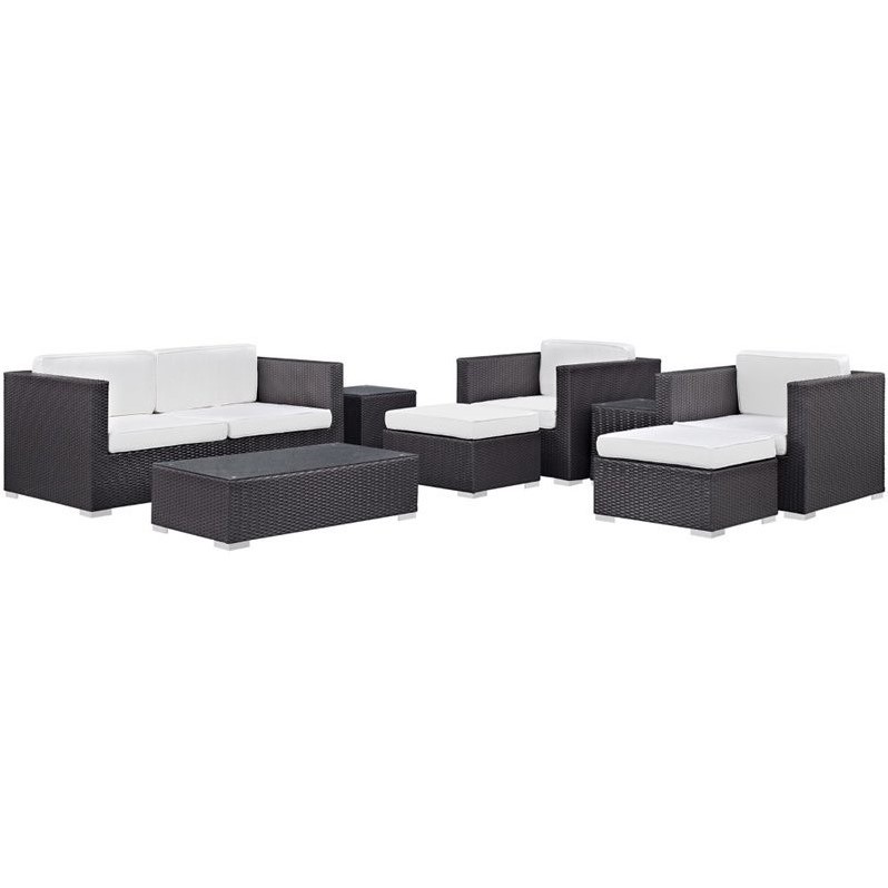 Modway Venice 8-Piece Aluminum Rattan Outdoor Patio Sofa Set in Espresso/White