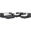 Modway Venice 8-Piece Aluminum Rattan Outdoor Patio Sofa Set in Espresso/White