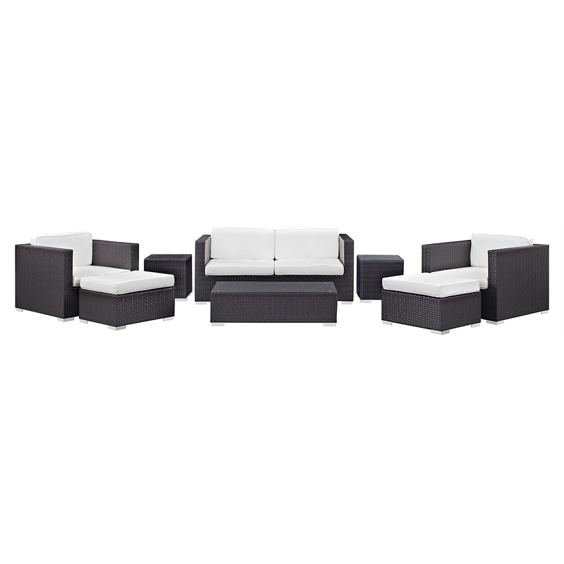 Modway Venice 8-Piece Aluminum Rattan Outdoor Patio Sofa Set in Espresso/White