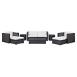 Modway Venice 8-Piece Aluminum Rattan Outdoor Patio Sofa Set in Espresso/White