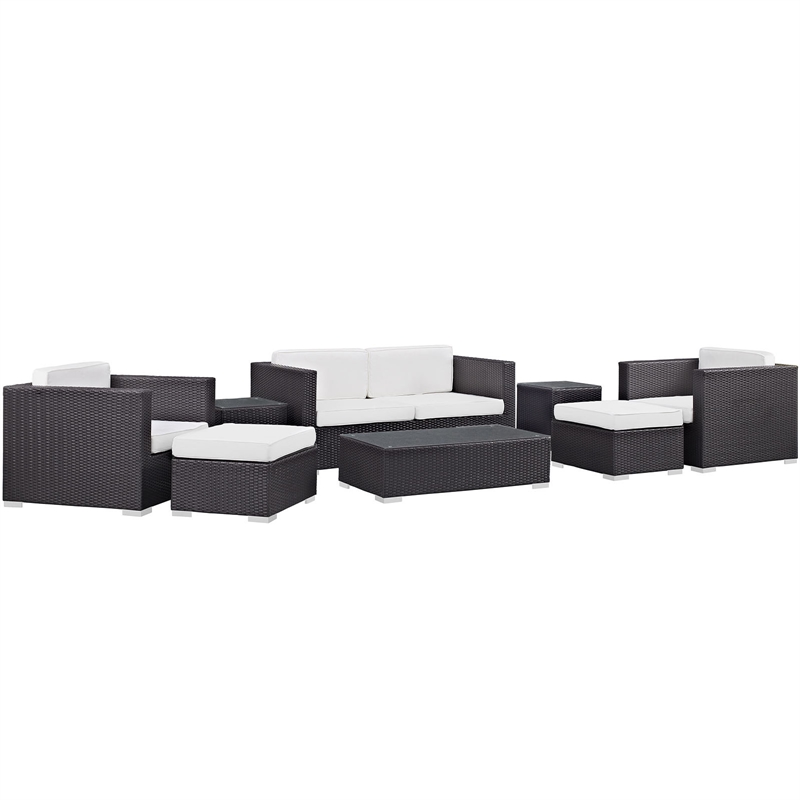 Modway Venice 8-Piece Aluminum Rattan Outdoor Patio Sofa Set in Espresso/White