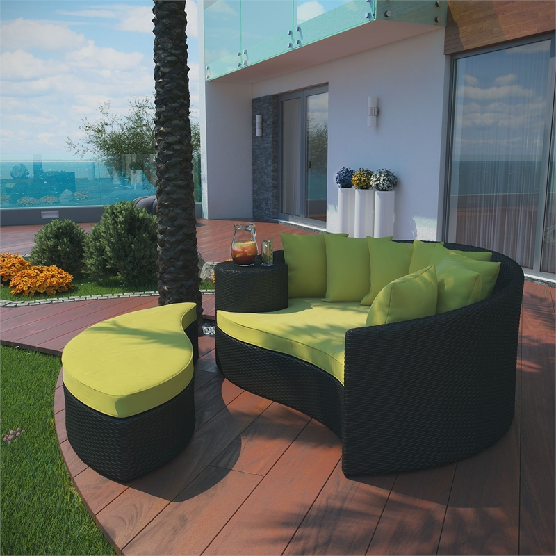 Modway Taiji Rattan Weave/Aluminum Patio Daybed in Espresso/Peridot