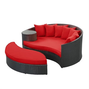 Modway Taiji Rattan Weave/Aluminum Patio Daybed in Espresso/Red