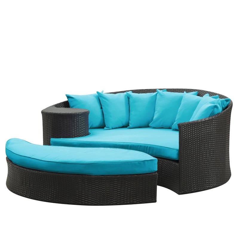 Modway Taiji Rattan Weave/Aluminum Patio Daybed in Espresso/Turquoise