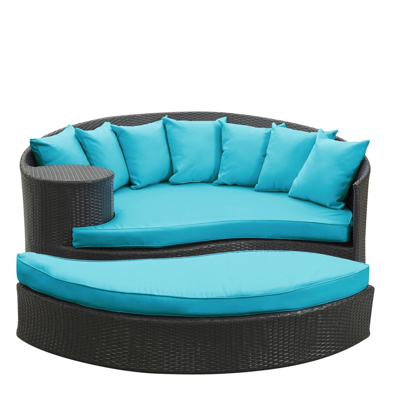 Modway Taiji Rattan Weave/Aluminum Patio Daybed in Espresso/Turquoise