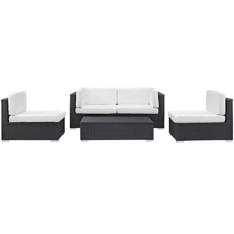 Modway Camfora 5 Piece Outdoor Sofa Set in Espresso and White