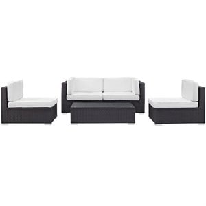 Modway Camfora 5 Piece Outdoor Sofa Set in Espresso and White