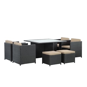 Modway Inverse 9 Piece Patio Dining Set in Espresso and Mocha