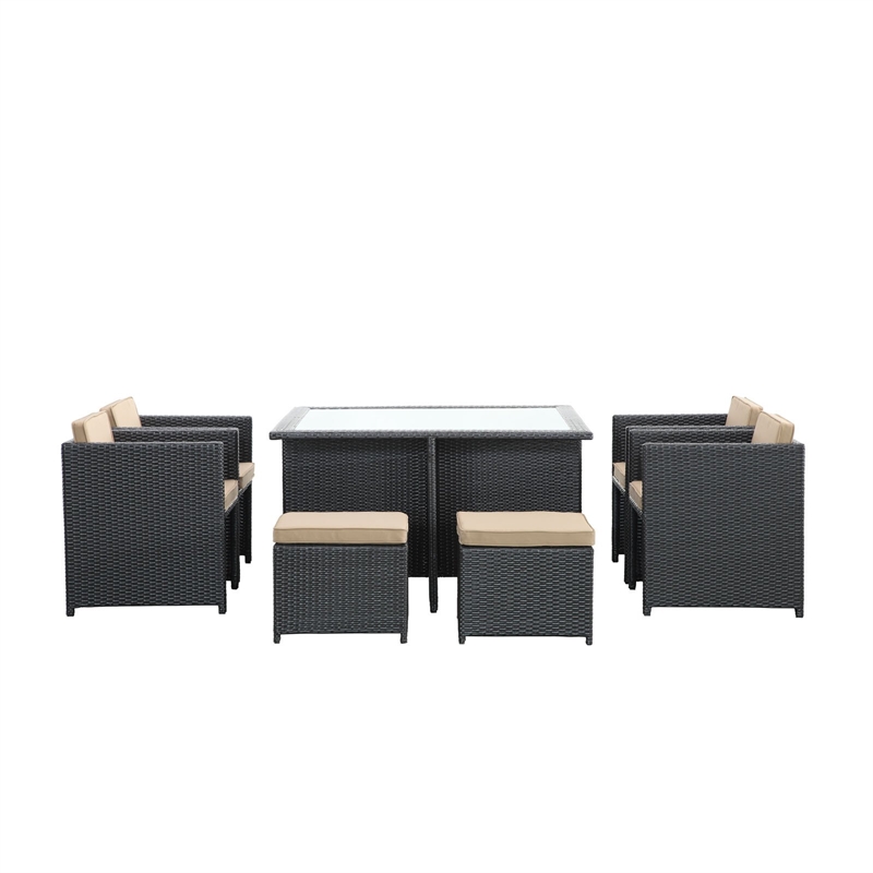 Modway Inverse 9 Piece Patio Dining Set in Espresso and Mocha