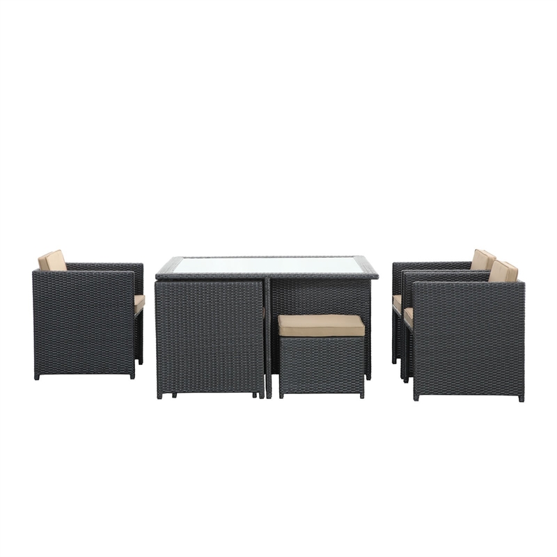 Modway Inverse 9 Piece Patio Dining Set in Espresso and Mocha