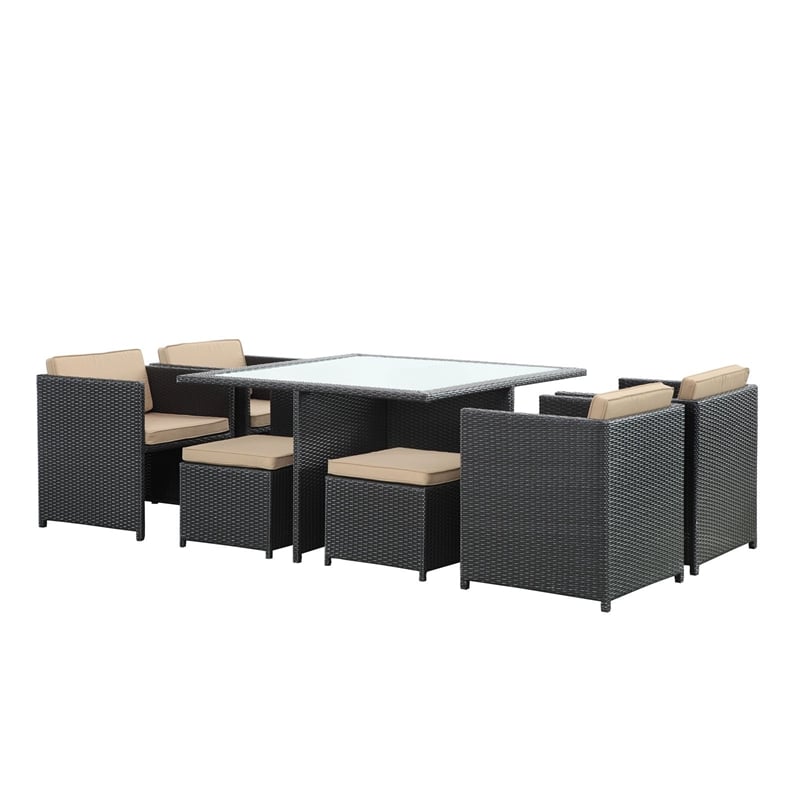 Modway Inverse 9 Piece Patio Dining Set in Espresso and Mocha