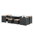 Modway Inverse 9 Piece Patio Dining Set in Espresso and Mocha