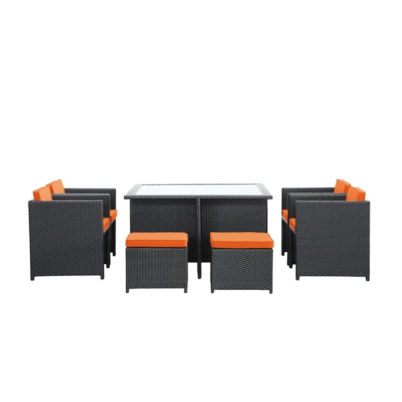 Modway Inverse 9-Piece Aluminum and Rattan Patio Dining Set in Espresso/Orange