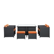 Modway Inverse 9-Piece Aluminum and Rattan Patio Dining Set in Espresso/Orange