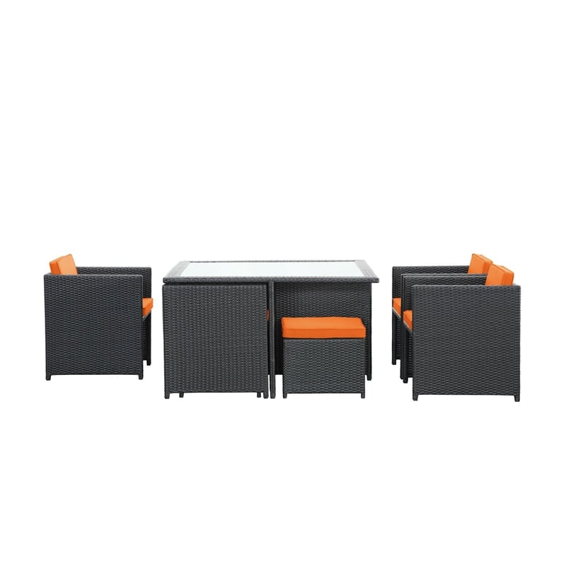 Modway Inverse 9-Piece Aluminum and Rattan Patio Dining Set in Espresso/Orange