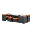 Modway Inverse 9-Piece Aluminum and Rattan Patio Dining Set in Espresso/Orange