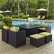 Modway Inverse 9 Piece Patio Dining Set in Espresso and Peridot