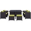 Modway Inverse 9 Piece Patio Dining Set in Espresso and Peridot