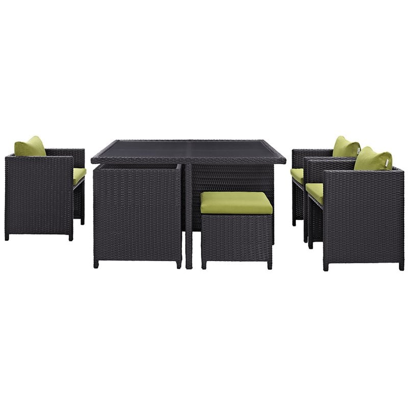 Modway Inverse 9 Piece Patio Dining Set in Espresso and Peridot