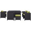 Modway Inverse 9 Piece Patio Dining Set in Espresso and Peridot