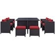 Modway Inverse 9 Piece Patio Dining Set in Espresso and Red