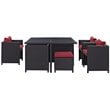 Modway Inverse 9 Piece Patio Dining Set in Espresso and Red