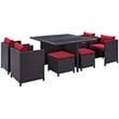 Modway Inverse 9 Piece Patio Dining Set in Espresso and Red