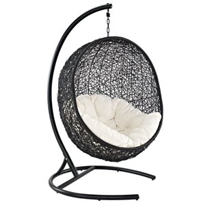 modway encase patio swing chair in espresso and white