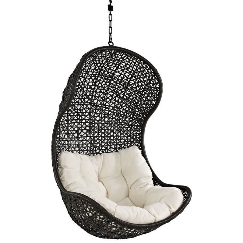 Modway Parlay Patio Fabric and Rattan Swing Lounge Chair in Espresso/Beige