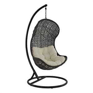 Modway Parlay Patio Fabric and Rattan Swing Lounge Chair in Espresso/Beige