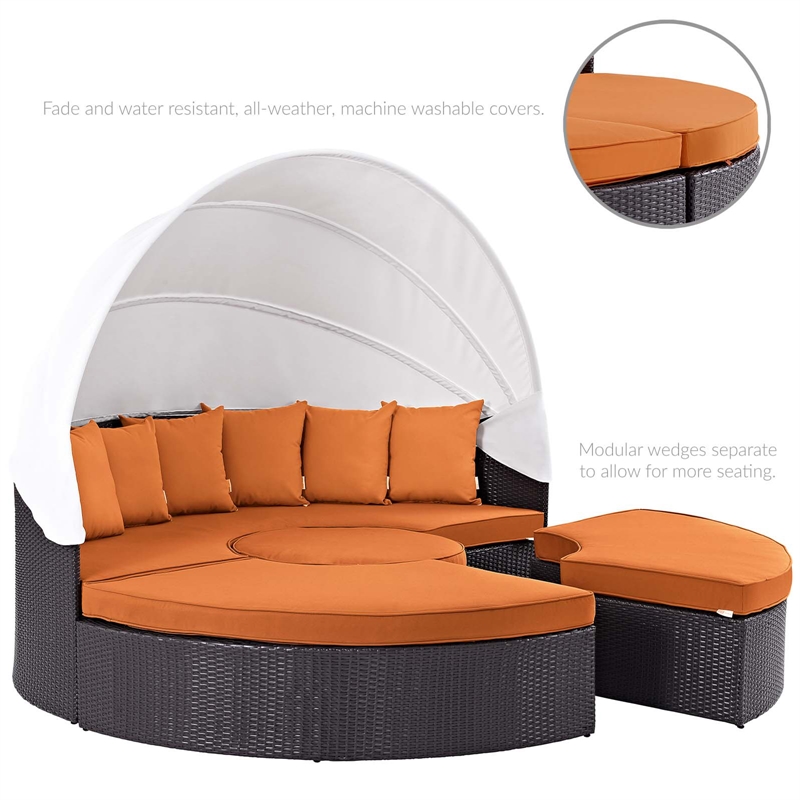 Modway Quest Aluminum and Rattan Canopy Patio Daybed in Espresso/Orange
