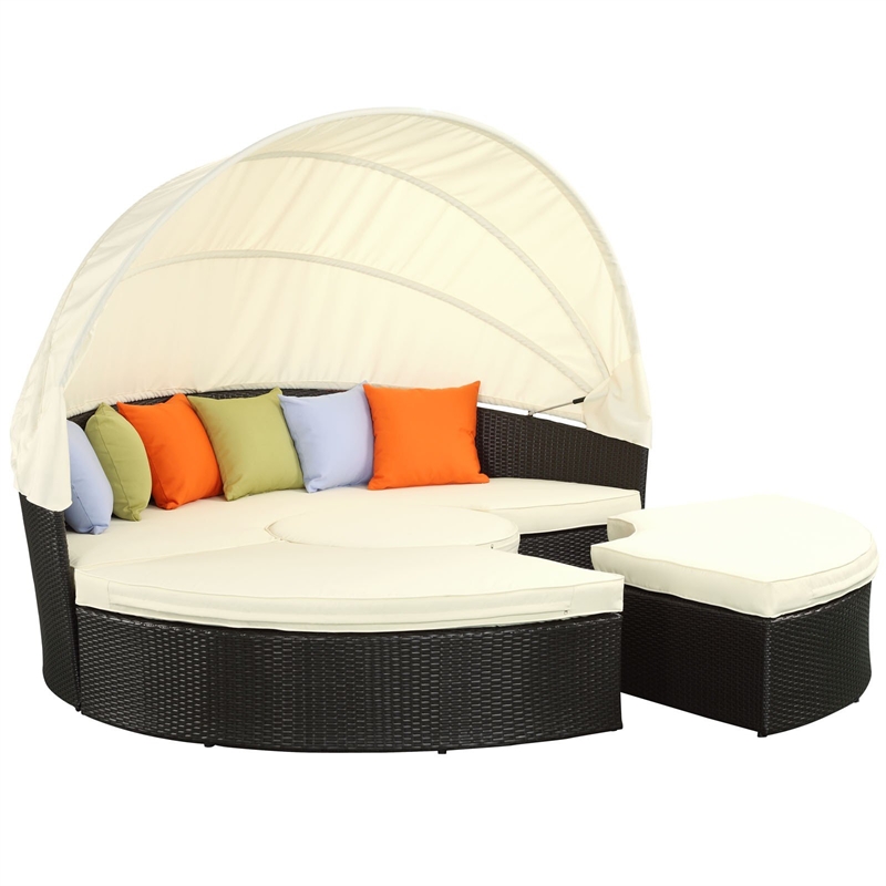 Modway Quest Aluminum and Rattan Canopy Patio Daybed in Espresso/White