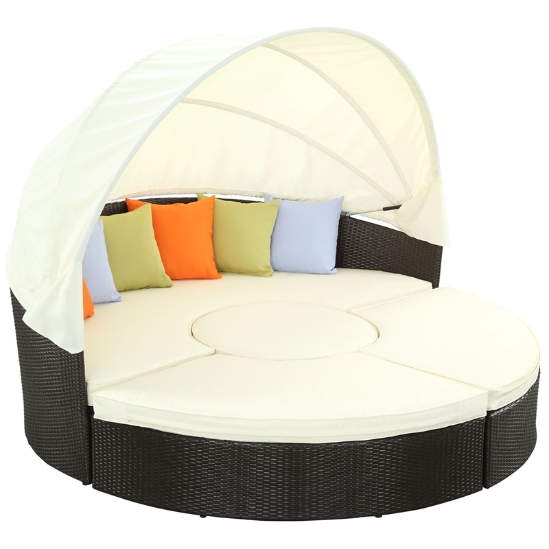 Modway Quest Aluminum and Rattan Canopy Patio Daybed in Espresso/White